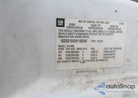 2004 Chevrolet Express z USA, uszkodzony, nr VIN 1GCFG15X341182245